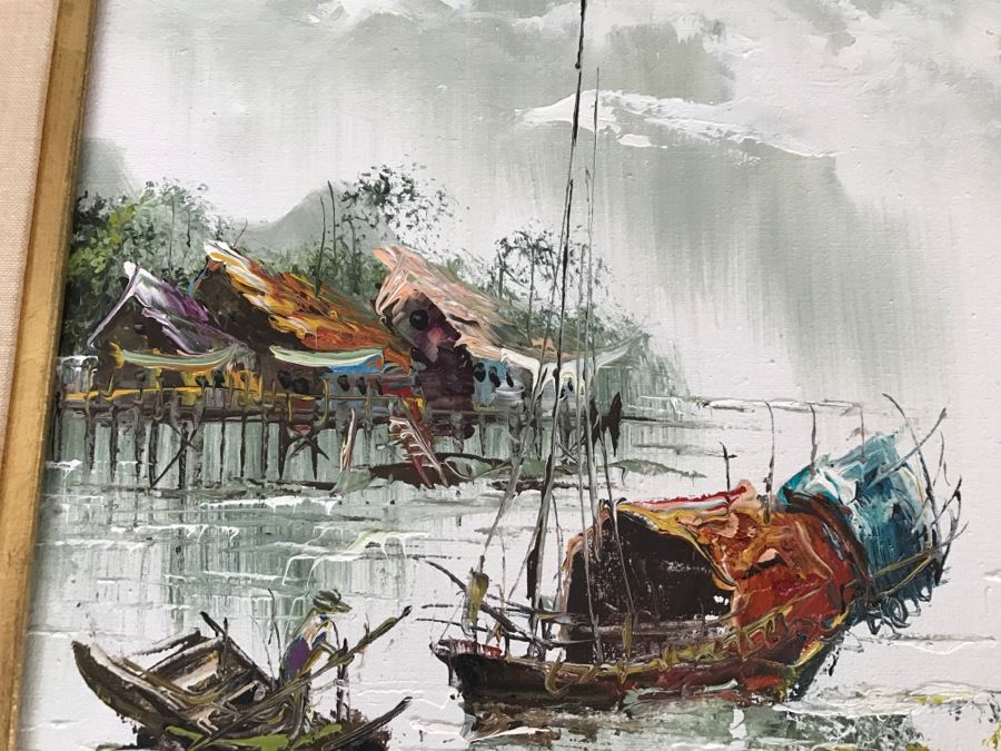 Original Oil Painting By Henry Anin Of Japanese Harbor Scene [Photo 6]