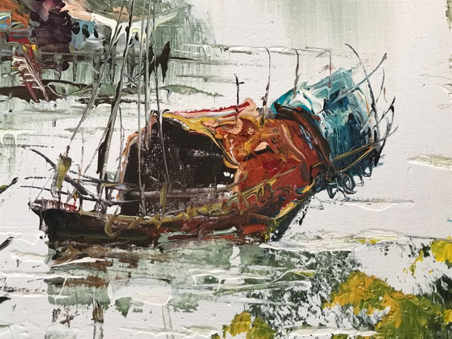 Original Oil Painting By Henry Anin Of Japanese Harbor Scene [Photo 9]