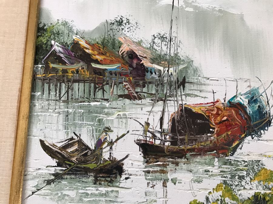 Original Oil Painting By Henry Anin Of Japanese Harbor Scene [Photo 5]