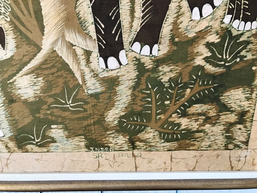 Batik Painting Of Elephant Herd Signed Indra Sri Lanka [Photo 9]