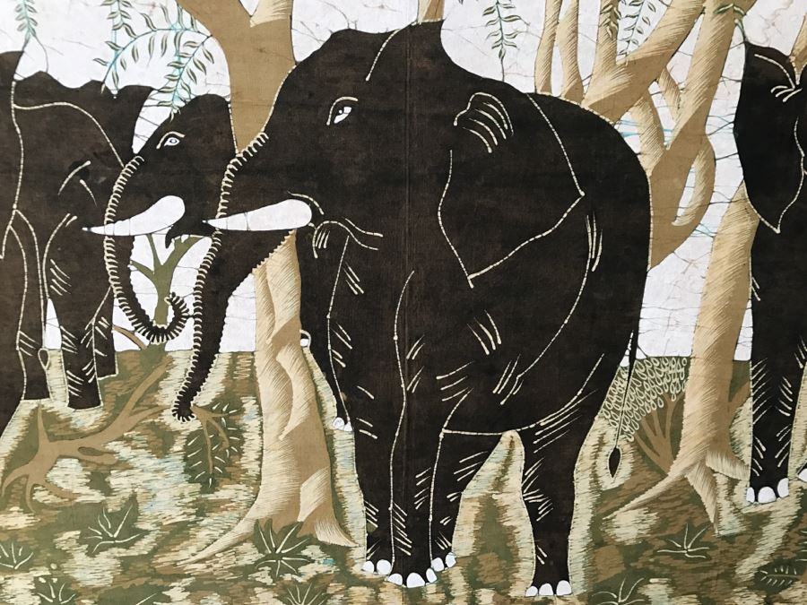 Batik Painting Of Elephant Herd Signed Indra Sri Lanka [Photo 7]