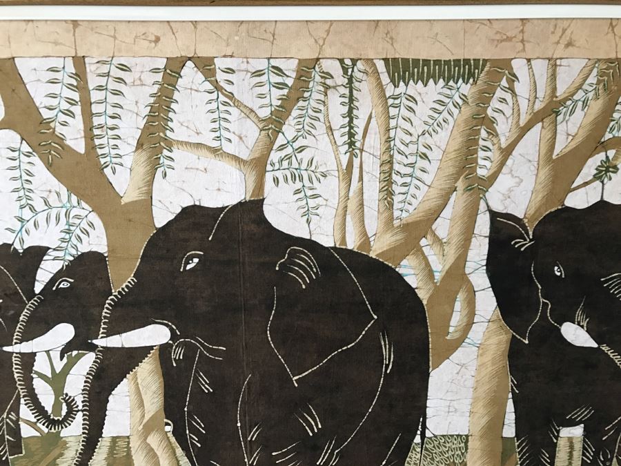 Batik Painting Of Elephant Herd Signed Indra Sri Lanka [Photo 8]