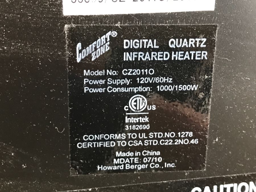Comfort Zone Digital Quartz Infrared Heater [Photo 5]