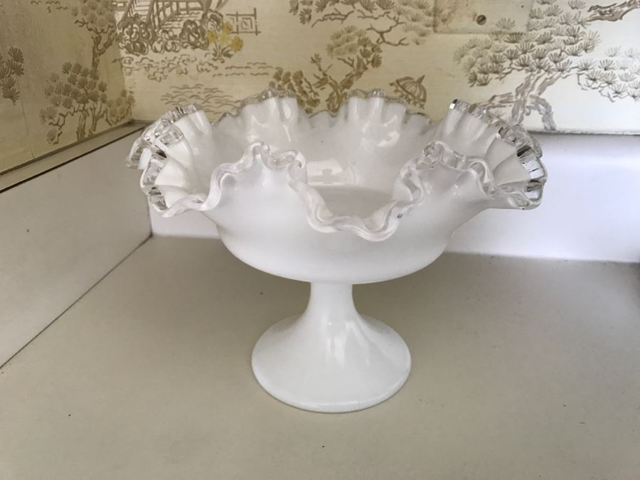 Footed Glass Bowl Fluted