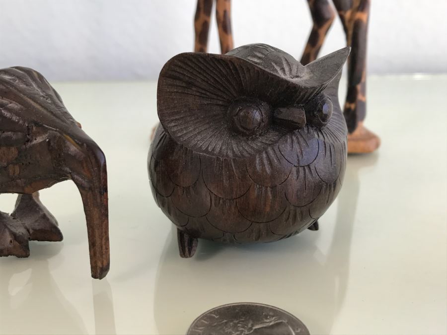 Collection Of Carved Wood Animals Including Giraffee And Owl [Photo 7]