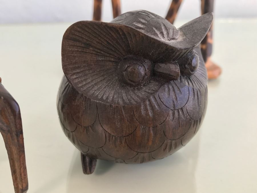 Collection Of Carved Wood Animals Including Giraffee And Owl [Photo 5]