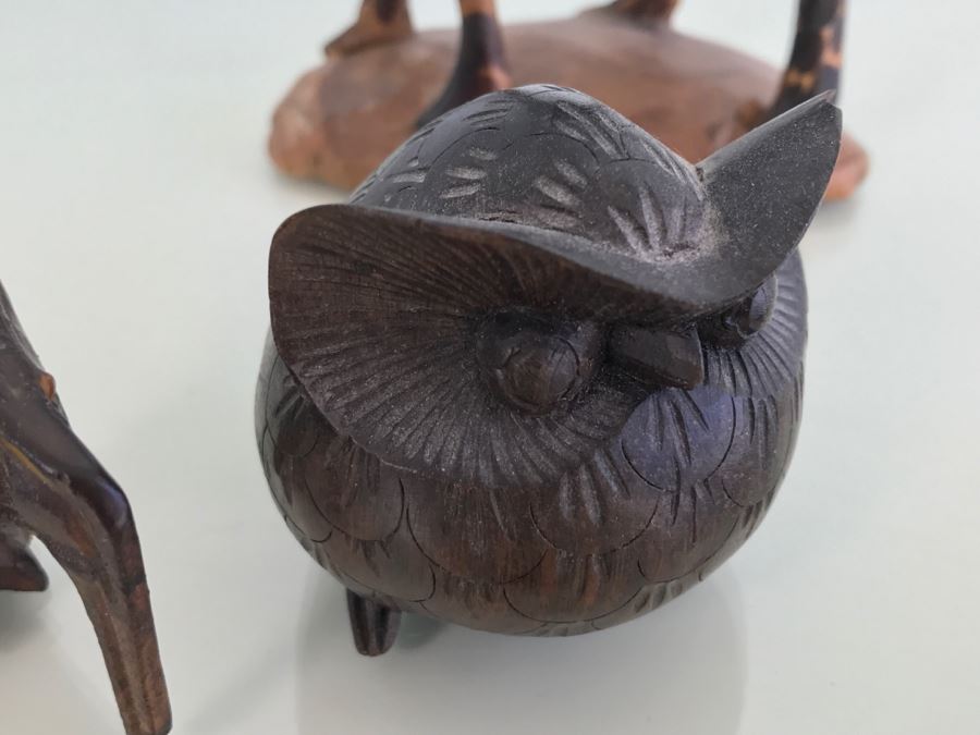 Collection Of Carved Wood Animals Including Giraffee And Owl [Photo 6]