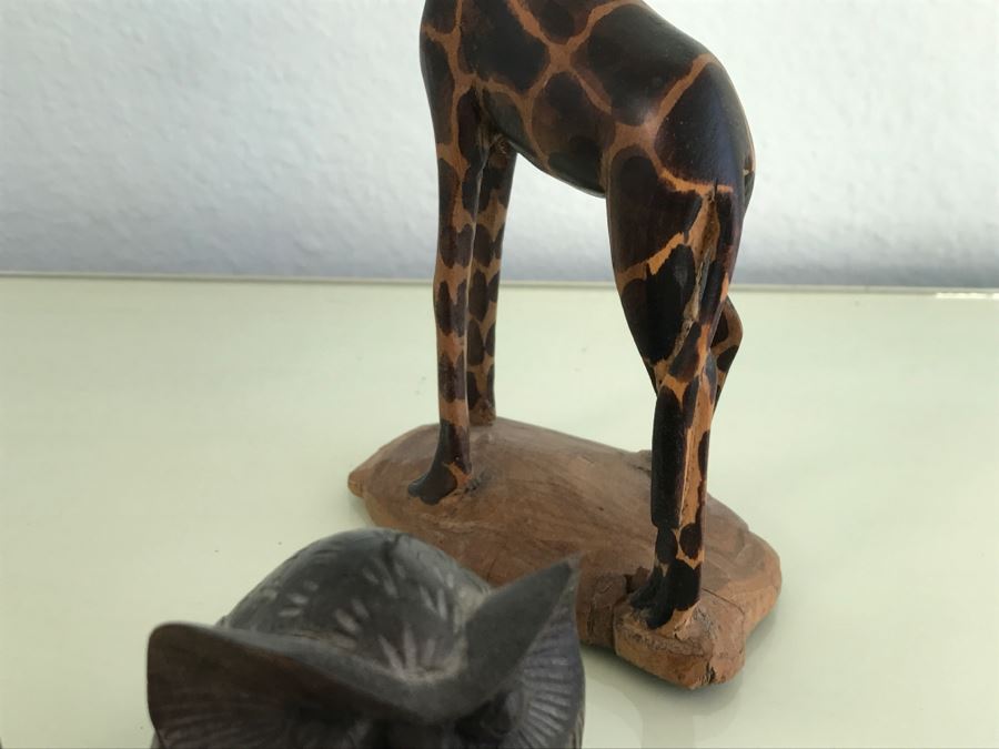 Collection Of Carved Wood Animals Including Giraffee And Owl [Photo 12]