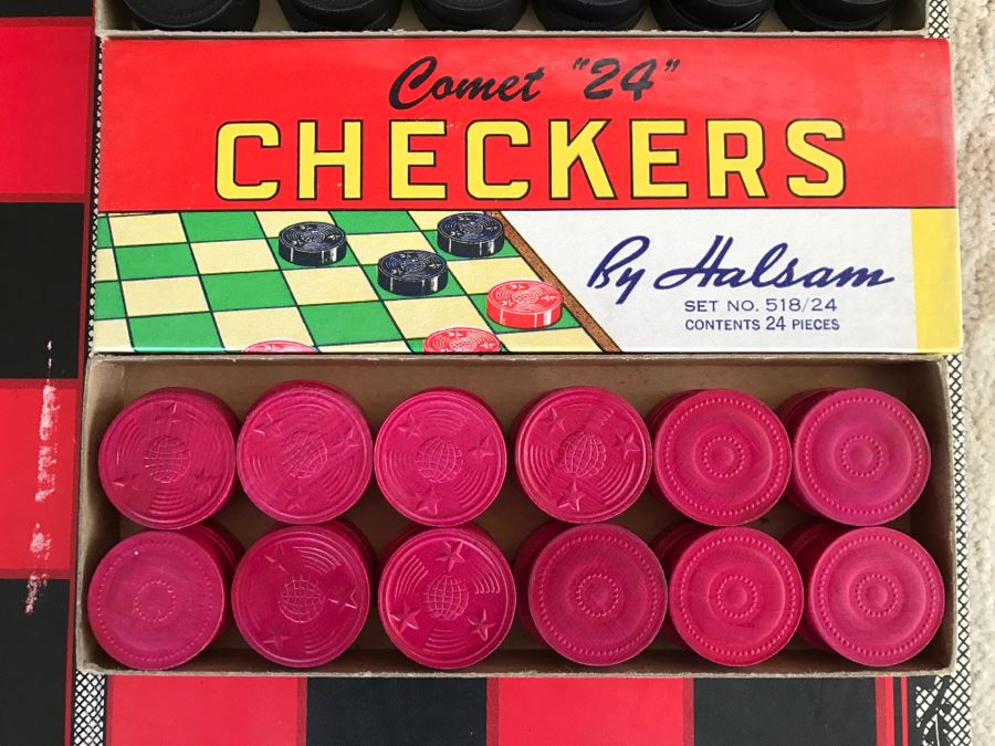 Vintage Wooden Checkers Set By Halsam Comet 24 [Photo 4]