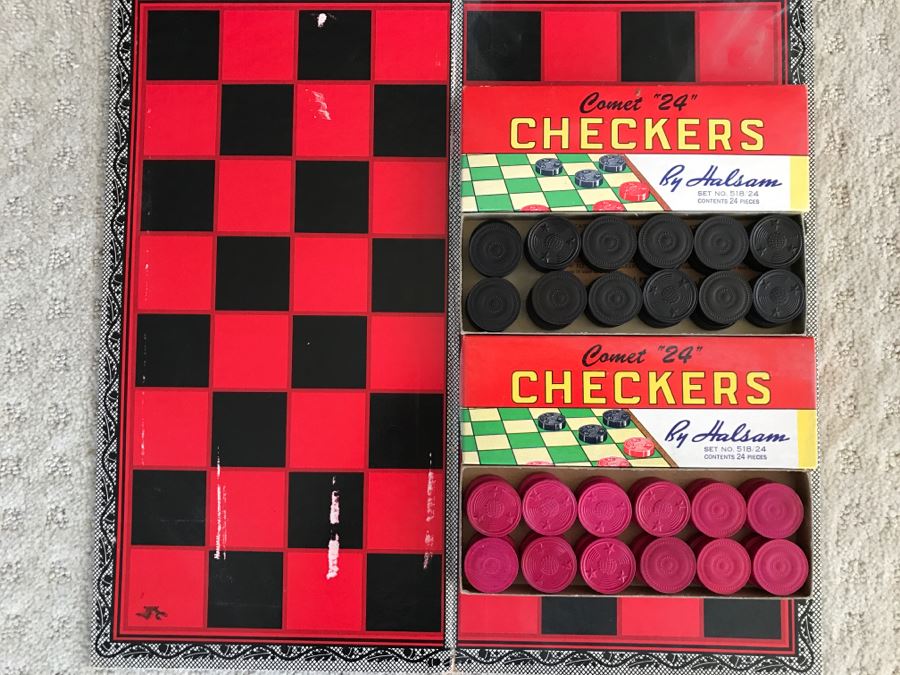 Vintage Wooden Checkers Set By Halsam Comet 24