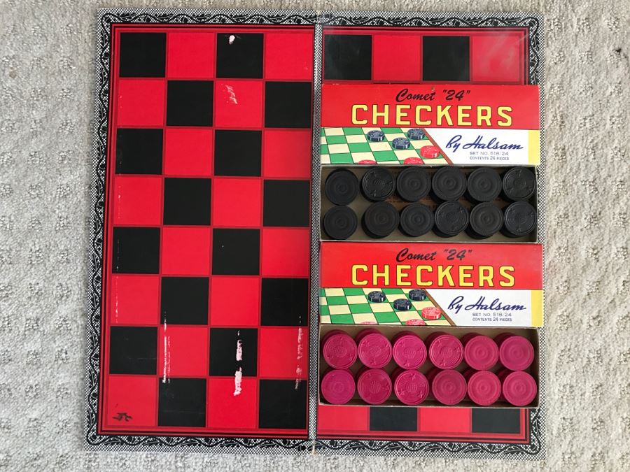 Vintage Wooden Checkers Set By Halsam Comet 24 [Photo 1]