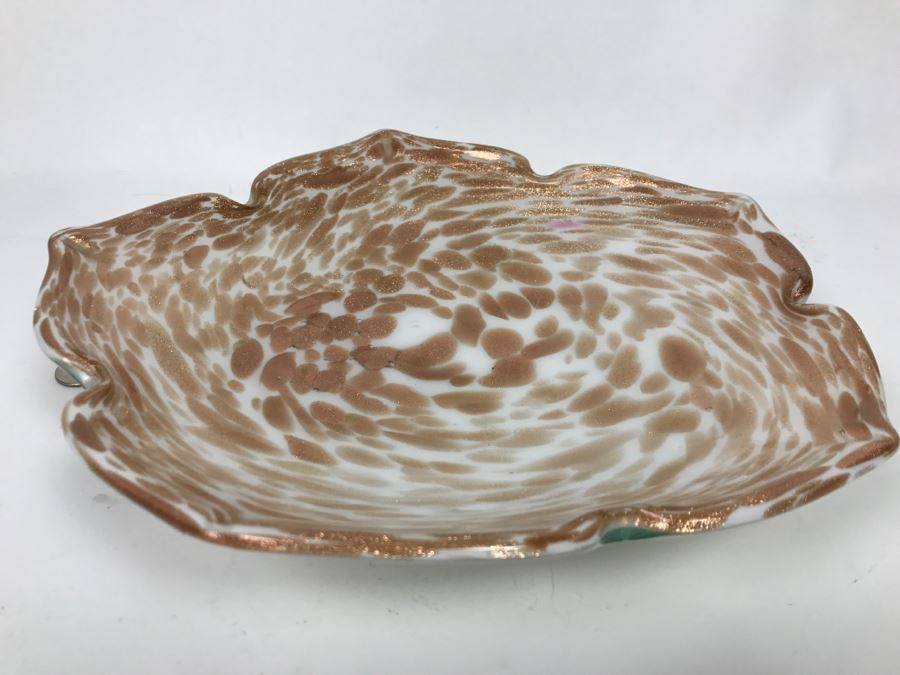 Murano Art Glass Bowl With Gold Tone Flakes [Photo 5]