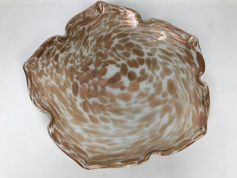 Murano Art Glass Bowl With Gold Tone Flakes [Photo 6]