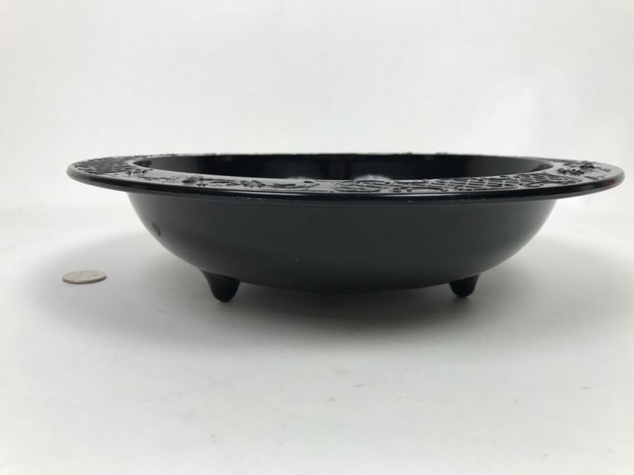 Footed Amethyst Glass Bowl With Floral Relief Design [Photo 5]