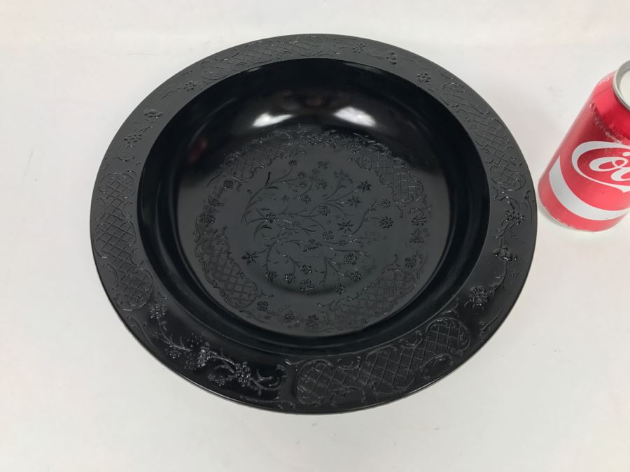 Footed Amethyst Glass Bowl With Floral Relief Design [Photo 1]