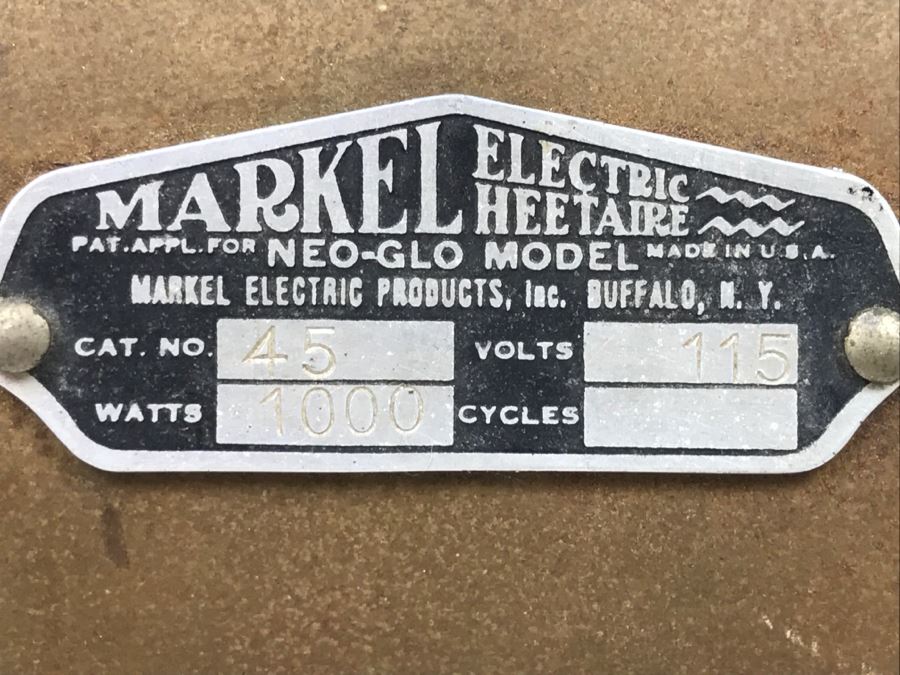 Art Nouveau Markel Electric Heetaire Heater Neo-Glo Model Cat No 45 Working Buffalo, NY [Photo 12]