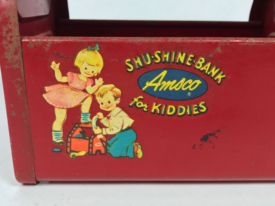Vintage Metal Shu-Shine Bank Amsco For Kiddies Metal Shoe Shine Box [Photo 3]