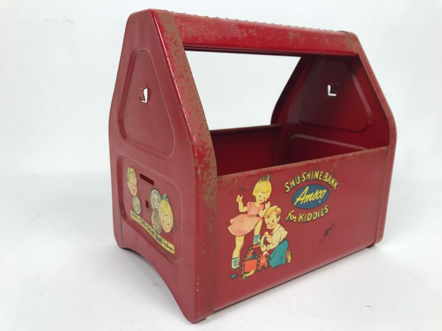 Vintage Metal Shu-Shine Bank Amsco For Kiddies Metal Shoe Shine Box