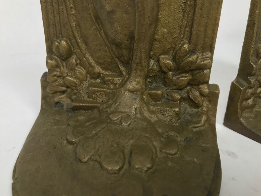 Pair Of Brass Peacock Bookends And Cat Motif Candle Holder [Photo 5]