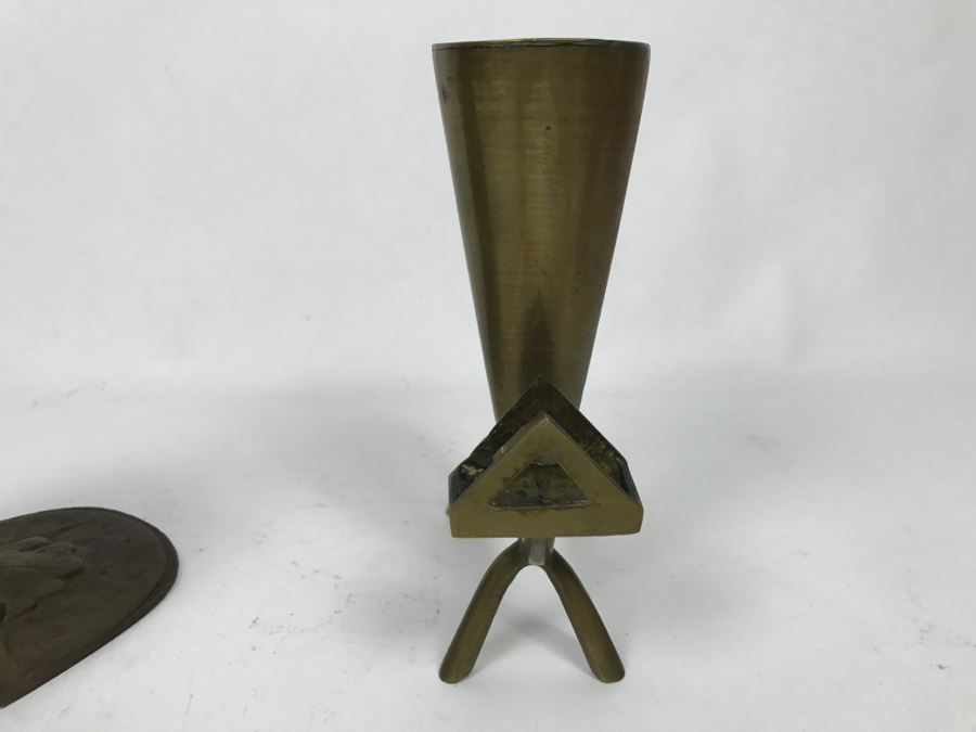 Pair Of Brass Peacock Bookends And Cat Motif Candle Holder [Photo 12]