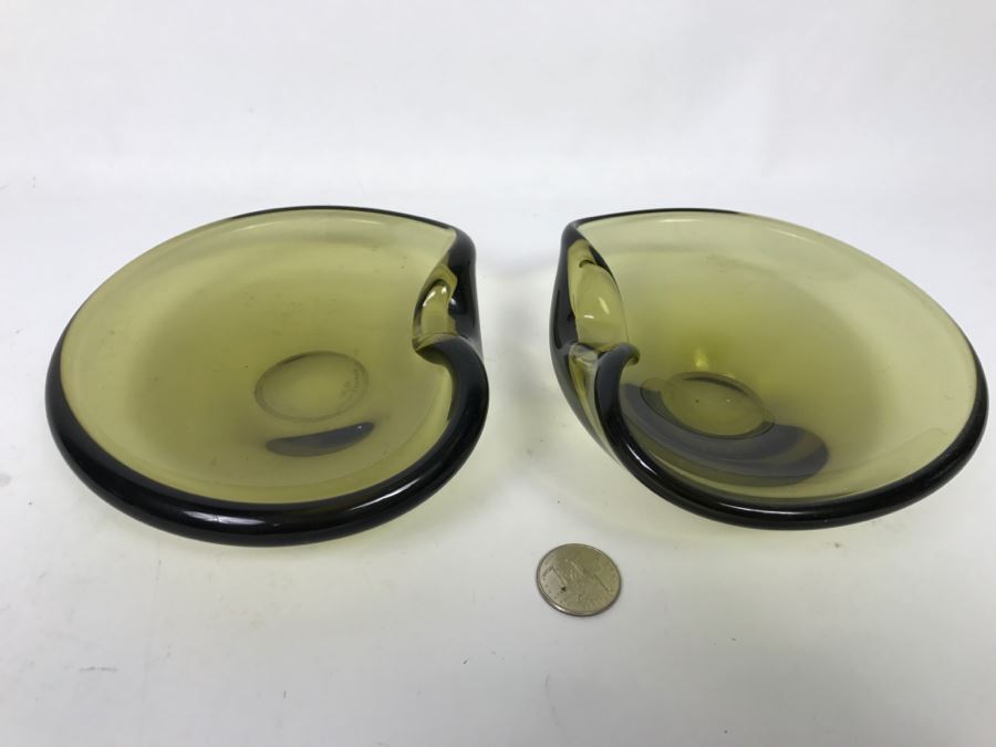 Pair Of Danish Mid-Century 1959 Signed Holmegaard Glass Ashtrays [Photo 4]