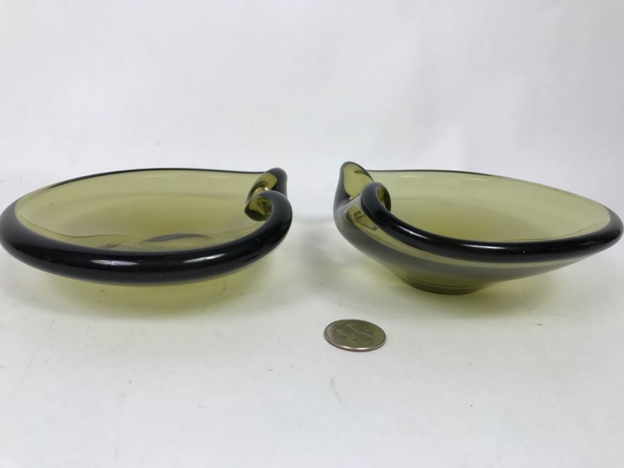 Pair Of Danish Mid-Century 1959 Signed Holmegaard Glass Ashtrays [Photo 3]