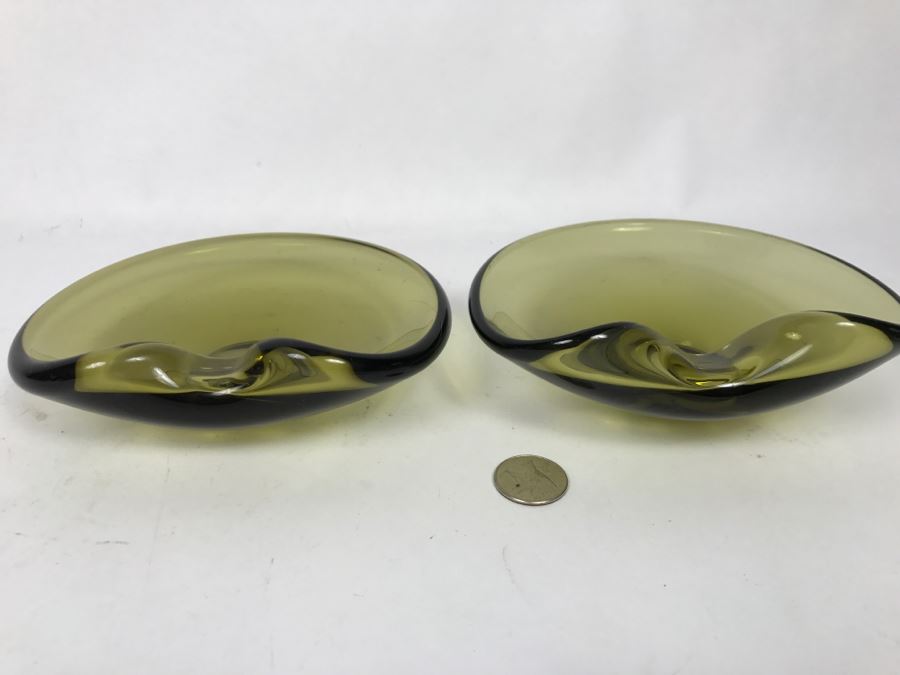Pair Of Danish Mid-Century 1959 Signed Holmegaard Glass Ashtrays [Photo 9]