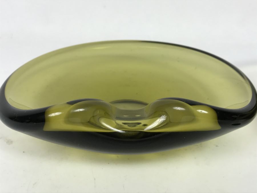 Pair Of Danish Mid-Century 1959 Signed Holmegaard Glass Ashtrays