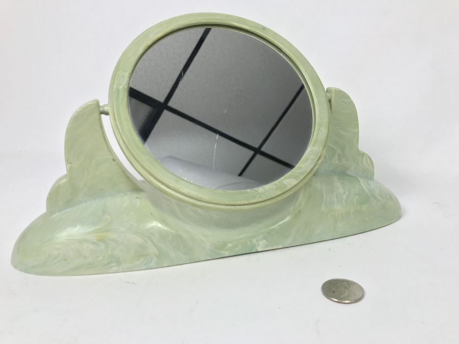 Vintage Art Deco Cons-O-Lite Vanity Makeup Mirror Swivels 2 Sided Mirror Marbelized Plastic