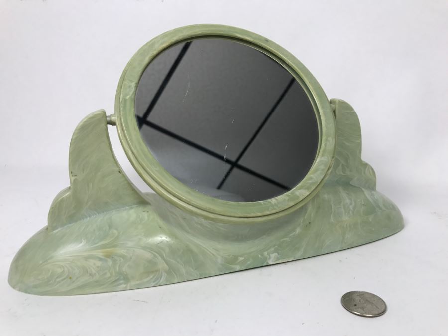 Vintage Art Deco Cons-O-Lite Vanity Makeup Mirror Swivels 2 Sided Mirror Marbelized Plastic [Photo 3]