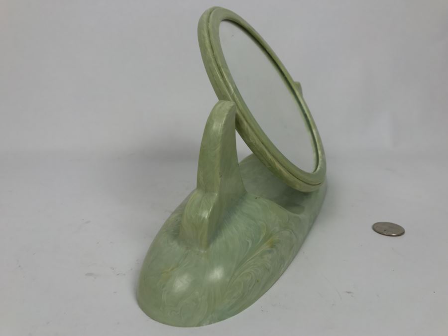 Vintage Art Deco Cons-O-Lite Vanity Makeup Mirror Swivels 2 Sided Mirror Marbelized Plastic [Photo 4]