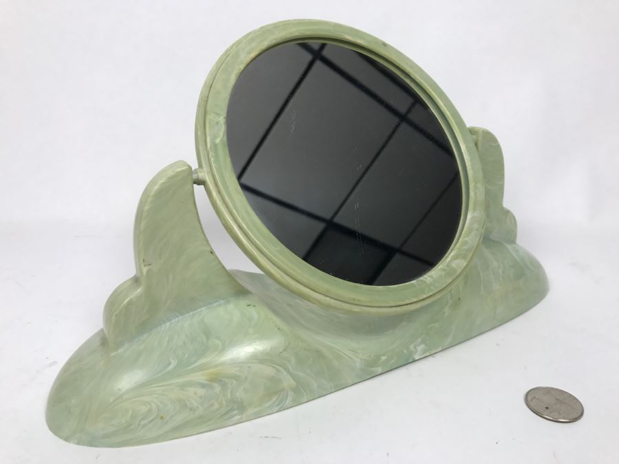 Vintage Art Deco Cons-O-Lite Vanity Makeup Mirror Swivels 2 Sided Mirror Marbelized Plastic [Photo 2]