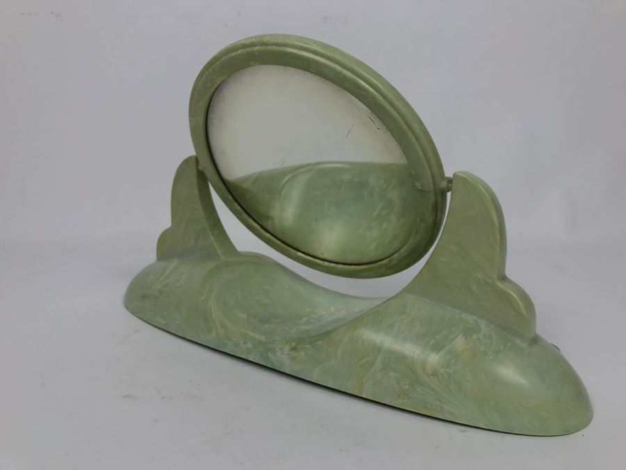 Vintage Art Deco Cons-O-Lite Vanity Makeup Mirror Swivels 2 Sided Mirror Marbelized Plastic [Photo 5]