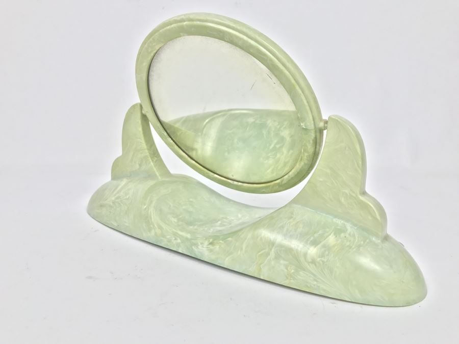 Vintage Art Deco Cons-O-Lite Vanity Makeup Mirror Swivels 2 Sided Mirror Marbelized Plastic [Photo 6]