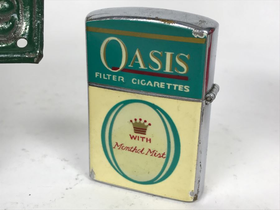 Vintage Metal Advertising California Bank, River Rouge Licensed Peddler 1929 License Plate, Vintage Oasis Filter Cigarette Lighter And Chevy Car Grille Emblem [Photo 7]