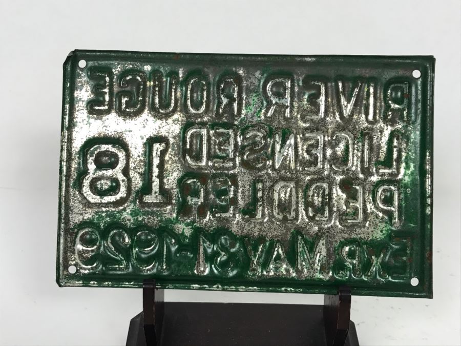 Vintage Metal Advertising California Bank, River Rouge Licensed Peddler 1929 License Plate, Vintage Oasis Filter Cigarette Lighter And Chevy Car Grille Emblem [Photo 19]