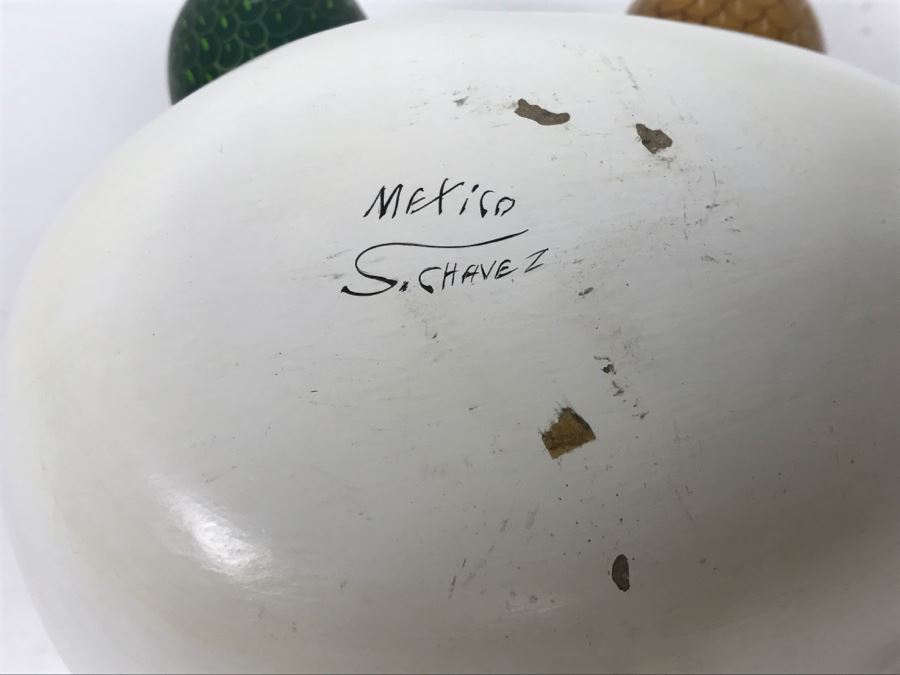 Large Hand Painted Pair Of Birds Hatching From Egg Figurine From Mexico Signed S. Chavez [Photo 13]