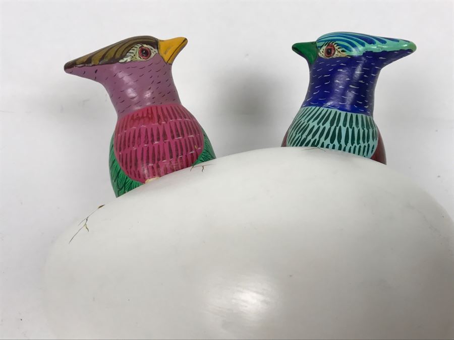 Large Hand Painted Pair Of Birds Hatching From Egg Figurine From Mexico Signed S. Chavez [Photo 11]