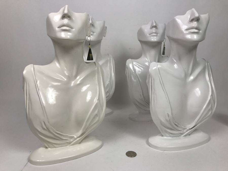 Set Of (4) White Artistic Jewelry Display Heads From Italy Resin