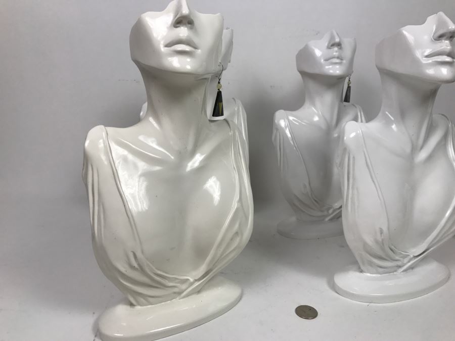 Set Of (4) White Artistic Jewelry Display Heads From Italy Resin [Photo 3]