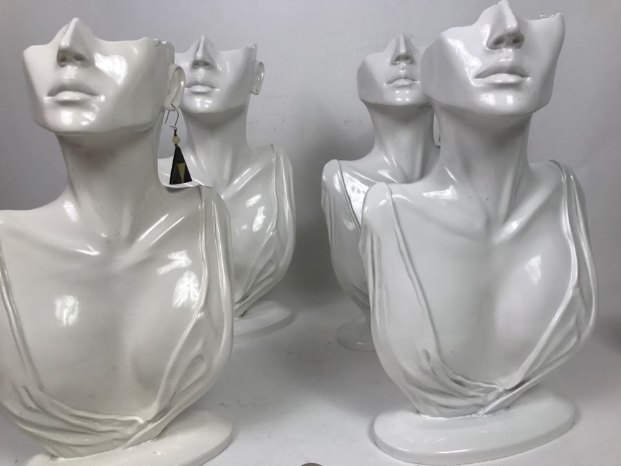 Set Of (4) White Artistic Jewelry Display Heads From Italy Resin [Photo 4]