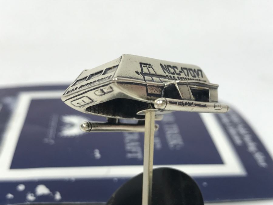 Sterling Silver STAR TREK Starship Collection Galileo II Shuttlecraft With Stand The Franklin Mint 23g Of Sterling Silver [Photo 4]