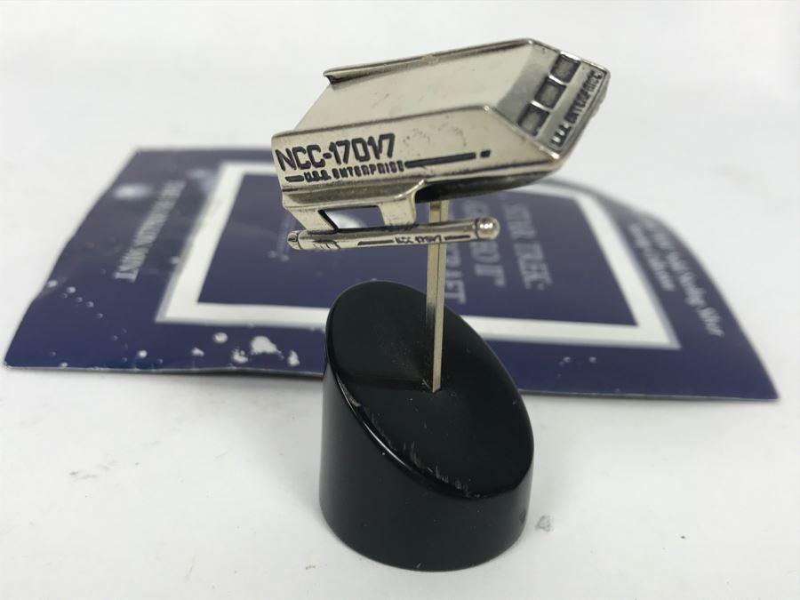 Sterling Silver STAR TREK Starship Collection Galileo II Shuttlecraft With Stand The Franklin Mint 23g Of Sterling Silver [Photo 2]