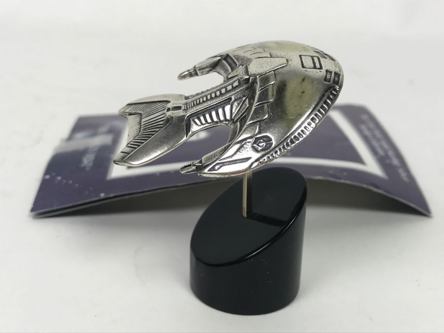 Sterling Silver STAR TREK Starship Collection The Ferengi Marauder With Stand The Franklin Mint 31g Of Sterling Silver [Photo 3]