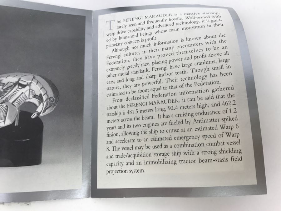 Sterling Silver STAR TREK Starship Collection The Ferengi Marauder With Stand The Franklin Mint 31g Of Sterling Silver [Photo 8]