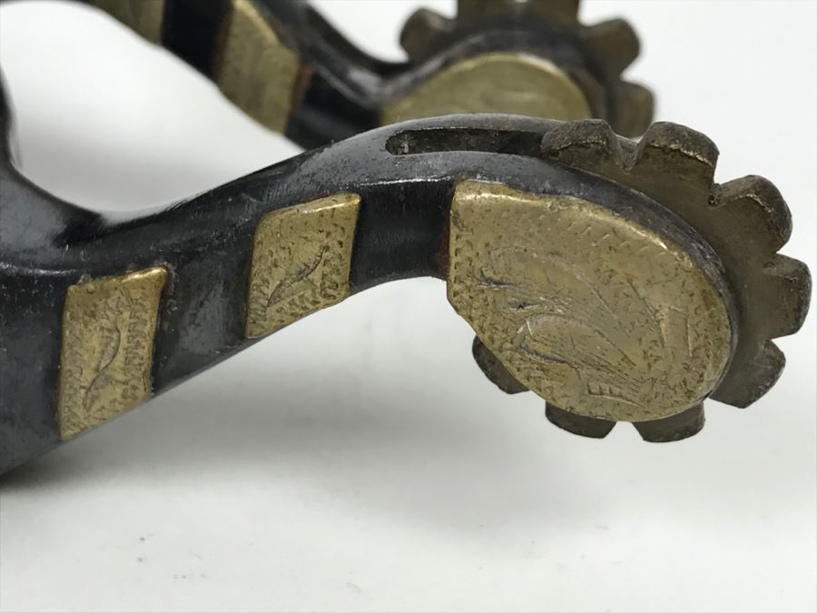 Pair Of Vintage Korean Spurs And Sterling Silver Mother Of Pearl Inlay Belt Buckle Made In Mexico 52g Sterling Silver [Photo 12]