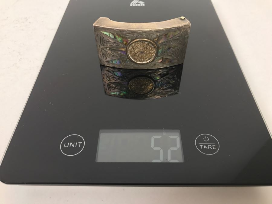 Pair Of Vintage Korean Spurs And Sterling Silver Mother Of Pearl Inlay Belt Buckle Made In Mexico 52g Sterling Silver [Photo 14]