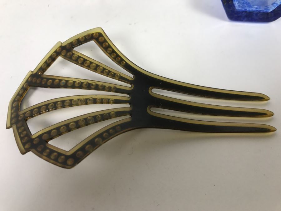 Trinket Box With Sterling Silver Lid (7g Sterling), Signed Perfume Bottle And Vintage Hair Comb - Does Not Include Stand [Photo 11]