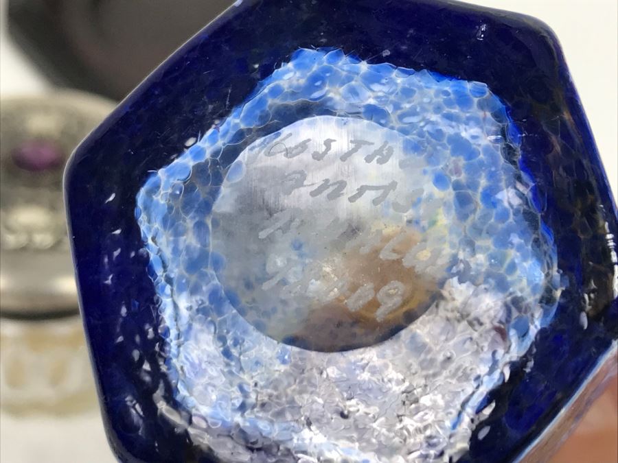 Trinket Box With Sterling Silver Lid (7g Sterling), Signed Perfume Bottle And Vintage Hair Comb - Does Not Include Stand [Photo 12]