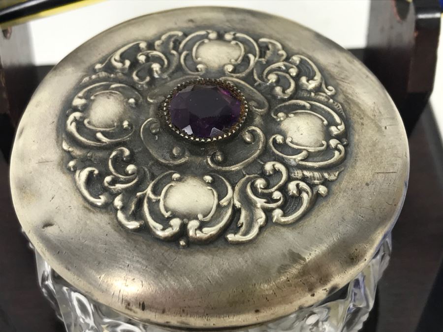 Trinket Box With Sterling Silver Lid (7g Sterling), Signed Perfume Bottle And Vintage Hair Comb - Does Not Include Stand [Photo 4]